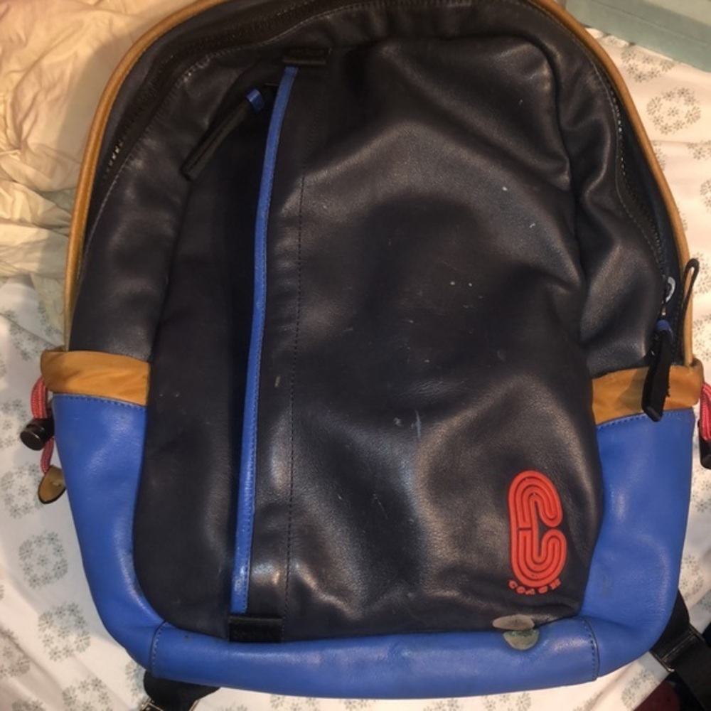 Coach Backpack Authentic Blue/Tan/Red G2061 2 Straps Men's Style